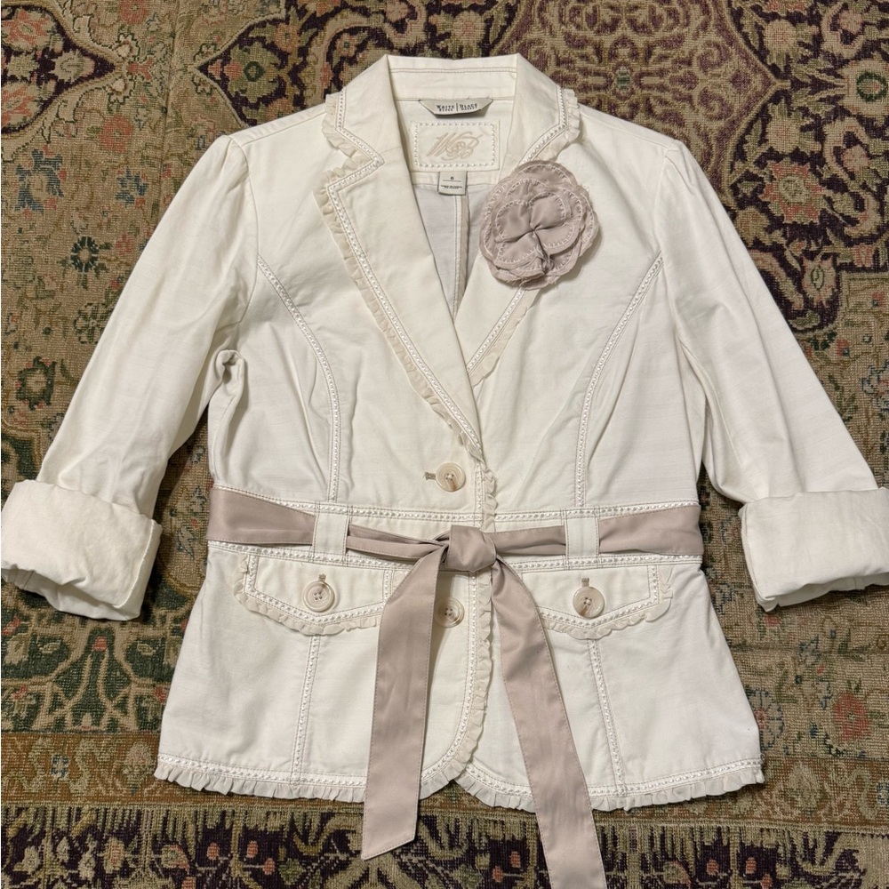 WHBM White House Black Market Cream Blazer with Taupe Accents